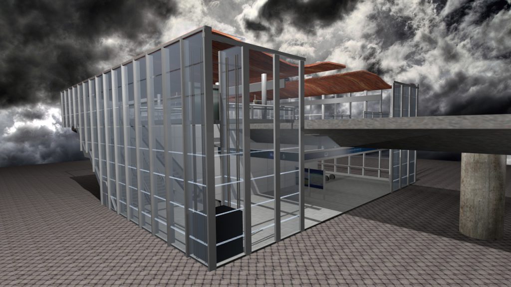 3D rendering of Lansdowne Mall Skytrain Station