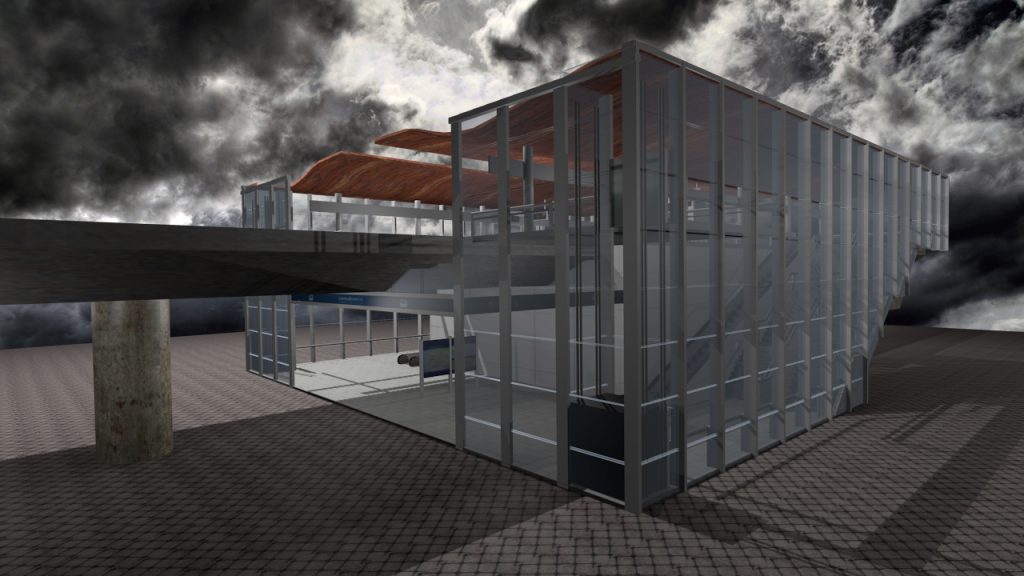 3D rendering of Lansdowne Mall Skytrain Station